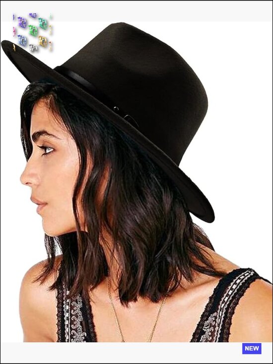 Classic Felt Fedora Wide Brim Floppy with Belt Buckle Panama Hat main image 5